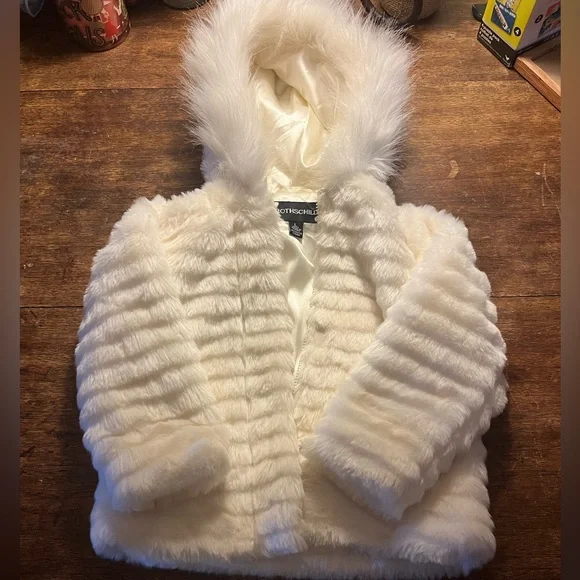 Rothschild size 4T toddler cream faux fur hooded jacket zippered - Picture 1 of 3